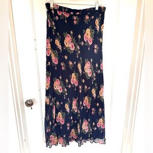 Nostalgia Dark Blue Floral Maxi Skirt with Lining